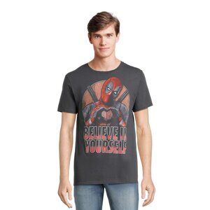 Deadpool Men's Believe in Yourself Graphic Tee, Size XL, Short Sleeve, Gray,